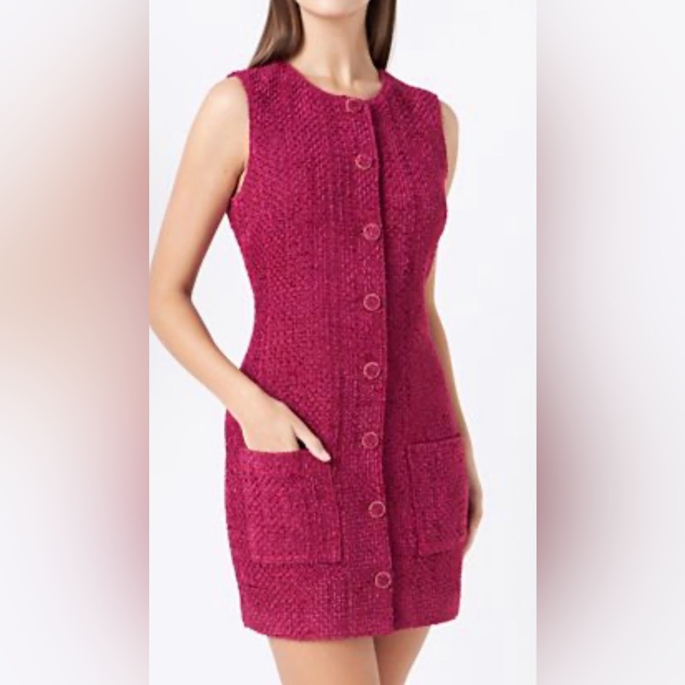Endless Rose Fuchsia Textured Sleeveless Mini Dress